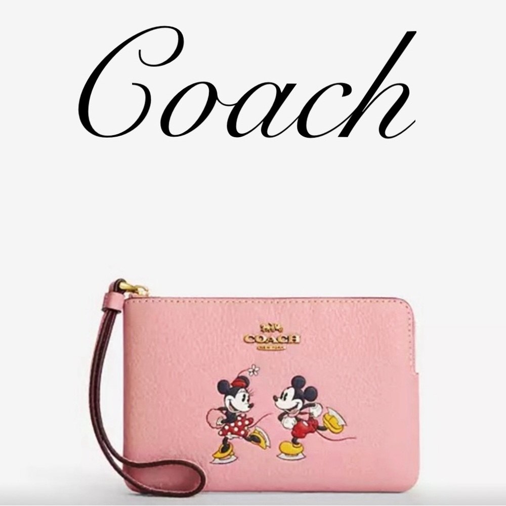 RARE COACH Disney X Coach Corner Zip Wristlet With Ice Skate Motif